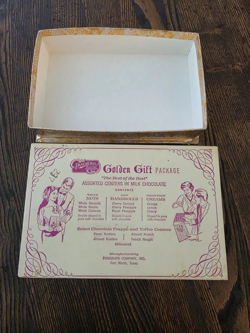 Vintage Pangburn's Golden Gift Milk Chocolates Candy Box Fort Worth Texas 1950s
